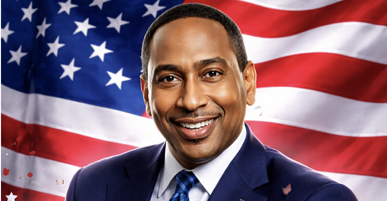 Stephen A. Smith with American flag backdrop