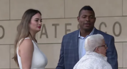 Yasiel Puig with woman outside courtroom 