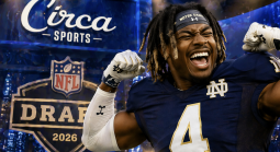 Jeremiah Love NFL Draft with Circa Sports in backdrop