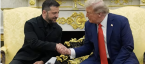 US President Donald Trump shaking hands with Ukraine President Volodymyr Zelenskyy