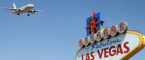 Plane flying over Vegas Welcome sign